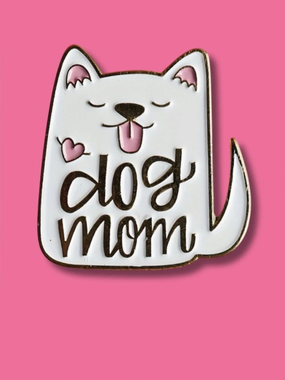 Dog Mom Enamel Pin White Gold Cute Puppy Pet Lover Gift NWT